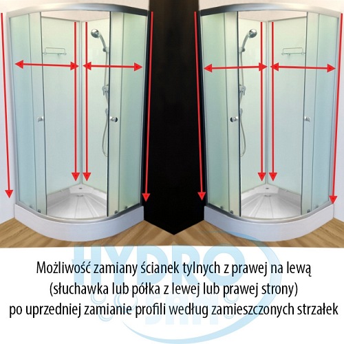 Kabina prysznicowa półokrągła zabudowana 90x90 WSH-305B