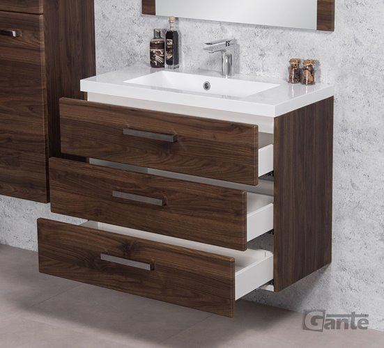 Szafka łazienkowa wisząca z umywalką 80 cm 39/3 Fokus kolor orzech