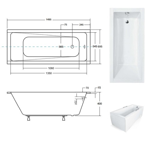 Wanna prostokątna do zabudowy 150 cm Modern Slim Besco