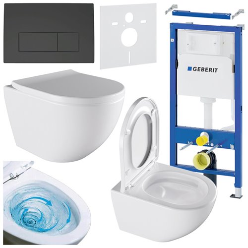 Zestaw podtynkowy stelaż GEBERIT DUOFIX + miska NERO-WH-02 + przycisk DELTA 50 czarny mat
