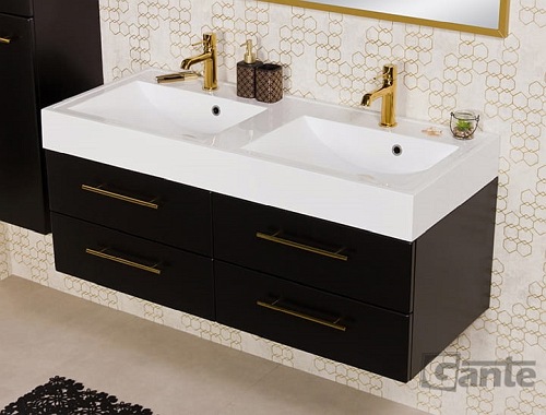 Szafka łazienkowa wisząca czarny mat z umywalką dwie komory 120 cm Nela Belli Gold Gante