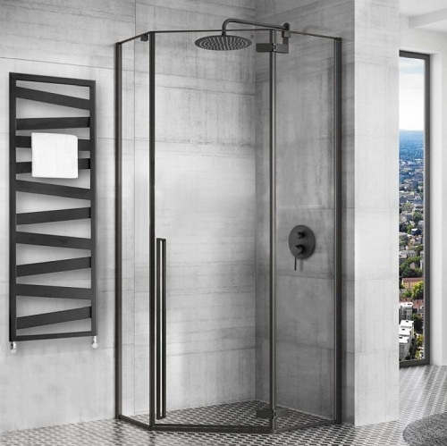 Czarna kabina prysznicowa pięciokątna 90x90 Diamond Rea