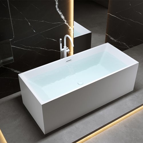 Wanna wolnostojąca prostokątna przelew i korek biały 150 cm Santa Hydrosan