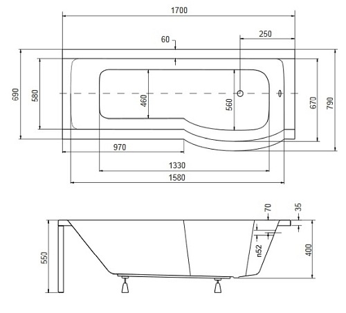 Wanno-Kabina z parawanem 170 cm Prawa Inspiro Besco