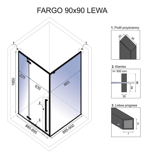 Kabina kwadratowa z czarnymi profilami 90x90 Rea Fargo Lewa