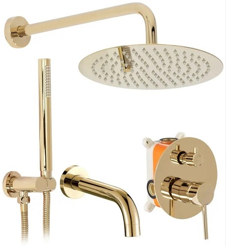 Złoty zestaw wannowo prysznicowy Lungo Gold Rea