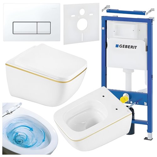 Zestaw podtynkowy stelaż GEBERIT DUOFIX + miska YUZU-WH-GL-TR-03 + przycisk DELTA 50 biały