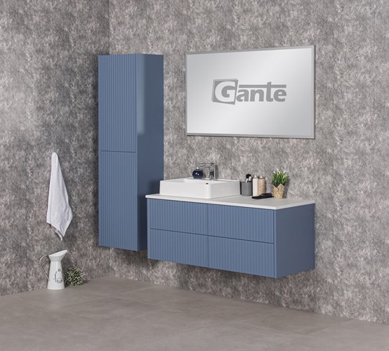 Szafka łazienkowa wisząca frezowana z umywalką 120 cm Mirage kolor niebieski mat