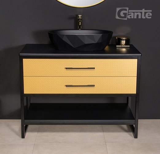 Szafka stojąca z czarną umywalką kolor czarno złoty loft 100 cm seria New York