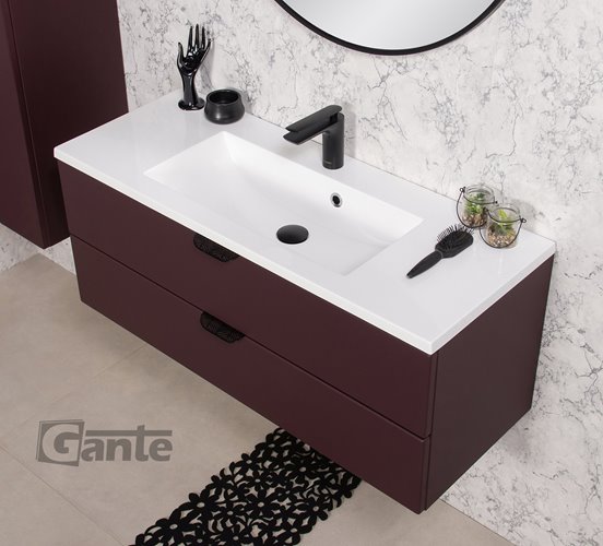 Szafka łazienkowa burgundowa z umywalką czarny uchwyt 100 cm Magnolia Gante