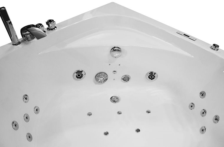 Wanna z hydromasażem narożna 135x135 cm MO-0057 niebieski zagłówek