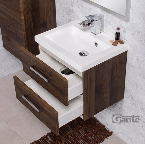 Szafka łazienkowa wisząca z umywalką 50 cm 39/2 Fokus kolor orzech