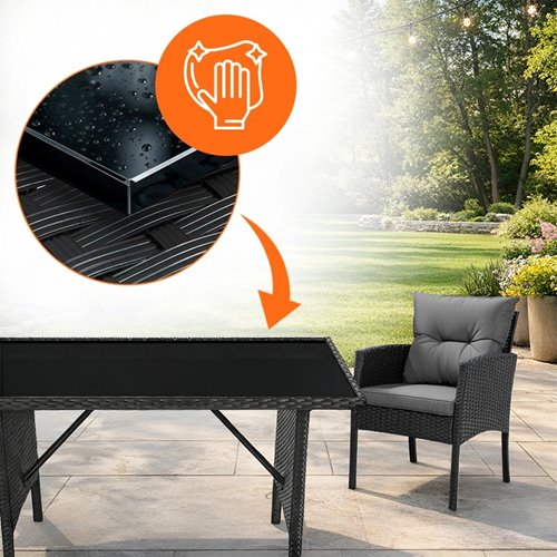 Zestaw mebli ogrodowych z technorattanu sofa, stół, krzesła, pufy Manas zdjęcie 8