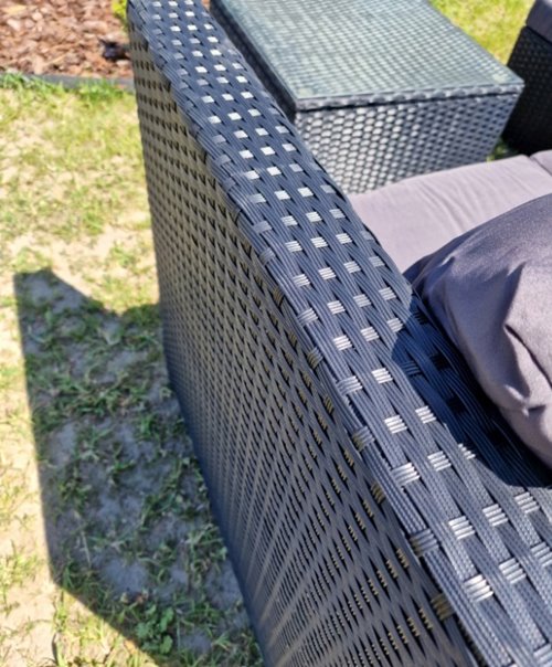 Meble ogrodowe technorattan sofa, stół, dostawka zestaw Volta