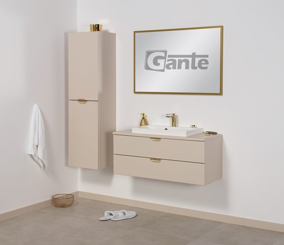 Szafka łazienkowa piaskowa z umywalką nablatową złoty uchwyt 100 cm Magnolia Gante
