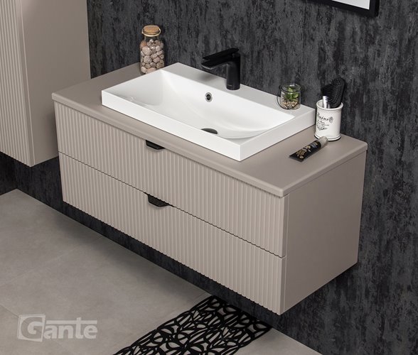 Szafka łazienkowa z lamelami wisząca z nablatową umywalką 100 cm 39/2 Victa Lamello kolor fume mat