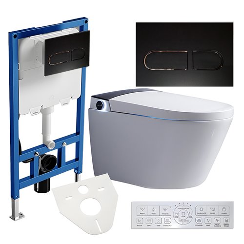 Zestaw podtynkowy wc stelaż + miska automatyczna myjąca przycisk czarny Drop
