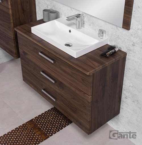 Szafka łazienkowa wisząca z umywalką nablatową 100 cm 39/3 Fokus kolor orzech