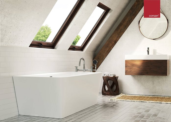 Wanna akrylowa, przyścienna wolnostojąca Iseo Corsan 150 cm korek klik-klak chrom