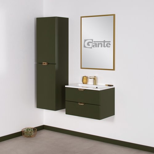 Oliwkowa szafka łazienkowa wisząca z umywalką złoty uchwyt 60 cm Magnolia