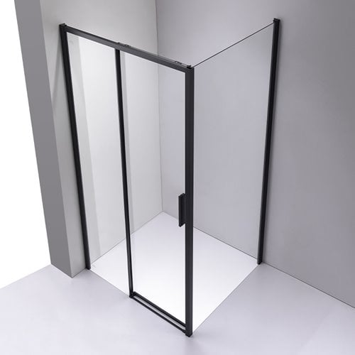 Czarna prostokątna kabina prysznicowa Super Slim Nova 90x80 drzwi rozsuwane