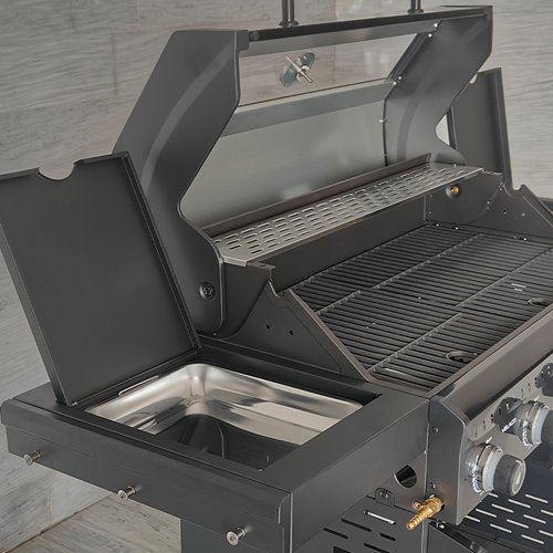 Grill gazowy ZEUS-D kolor czarny ruszt żeliwny moc 17,5 kW + pokrowiec + palnik boczny + LED