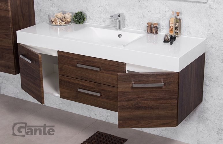 Szafka łazienkowa wisząca z umywalką 140 cm 50/2 Nela Fokus kolor orzech