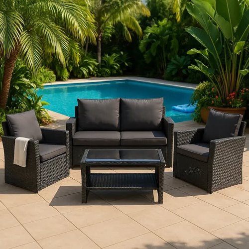 Meble ogrodowe z technorattanu sofa, stół, fotele zestaw Lagos zdjęcie 2