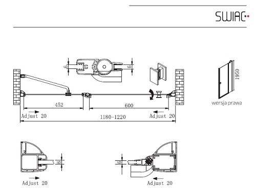 Drzwi prysznicowe uchylne Singo 120 cm prawe