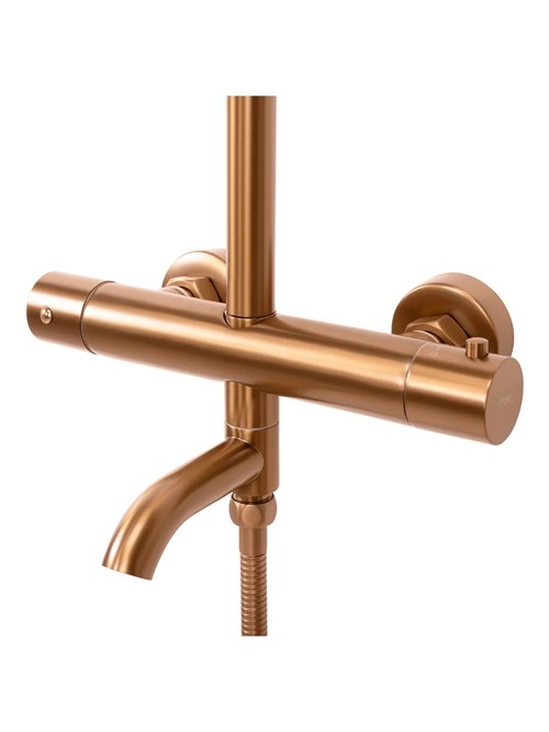 Zestaw prysznicowy natynkowy miedź szczotkowana termostat Lungo Rea