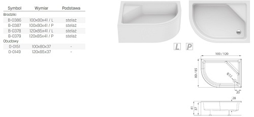 Brodzik asymetryczny 100x80 New Trendy New Maxima B-0386 (L)