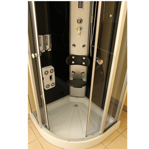 Kabina prysznicowa z hydromasażem i sauną niski brodzik czarne ściany 100x100