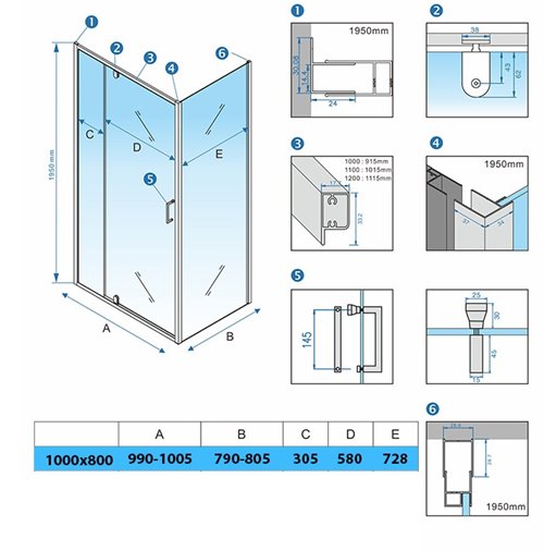 Biała kabina prysznicowa prostokątna drzwi uchylne 100x80 KZ06B