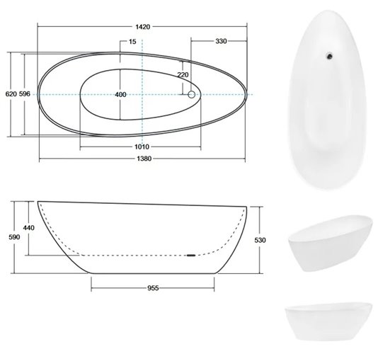 Matowa wanna wolnostojąca z konglomeratu + klik-klak czarny Goya Matt 142 cm Besco WMMB-140GKB