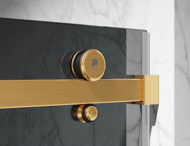 Drzwi prysznicowe rozsuwane prawe/lewe do wnęki 111-117 cm szkło 8mm grafitowe profile złoty mat Swiss Liniger