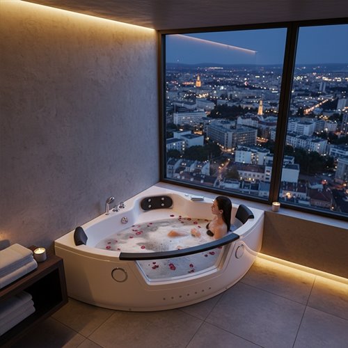 Wanna z hydromasażem narożna podgrzewacz wody 152x152 cm Tiga 604