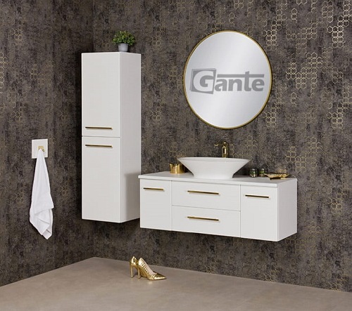 Szafka wisząca biały mat z umywalką nablatową 120 cm Belli Gold Gante