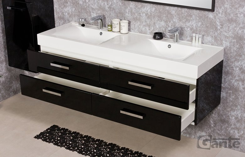 Czarna szafka wisząca z umywalką 160 cm seria Fokus C