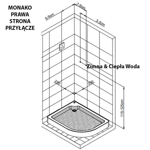 Kabina prysznicowa zabudowana na niskim brodziku 120x85 Monako Prawa