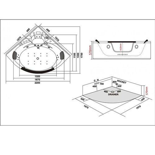 Wanna z hydromasażem narożna podgrzewacz wody Orino 632 157x157
