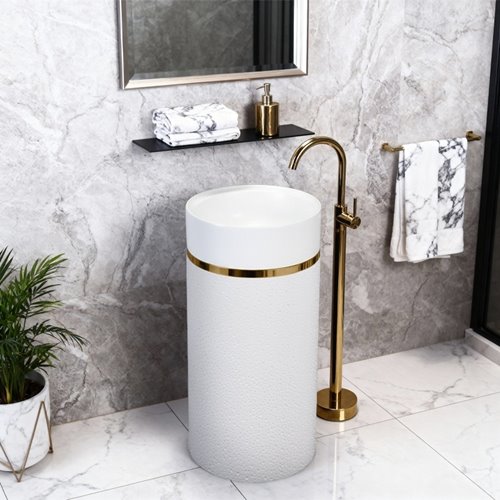 Umywalka wolnostojąca ceramiczna okrągła biała 86x40 cm SCOT1-WH-WOF-860