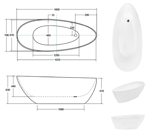 Wanna wolnostojąca z konglomeratu + klik-klak czarny Goya 160 Besco WMD-160-GKG