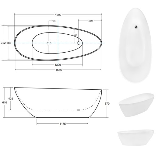 Wanna wolnostojąca z konglomeratu + klik-klak złoty Goya 170 Besco WMD-170-GKG