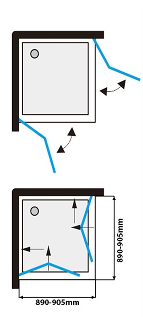 Stal szczotkowana kabina prysznicowa kwadratowa drzwi składane 90x90 KZ08C