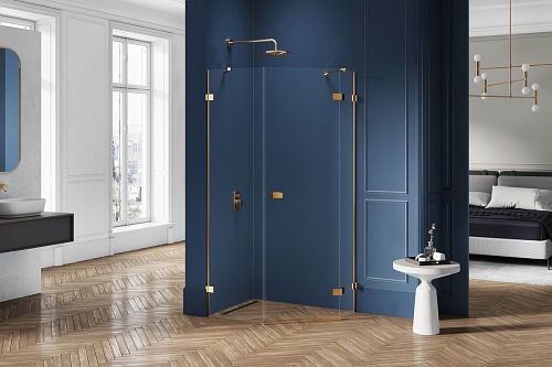 Złota szczotkowana kabina pięciokątna 100x80 EXK-3858 Avexa New Trendy Gold Brushed