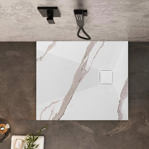 Brodzik kwadratowy biały struktura kamienia smc 90x90 Magnum Carrara White Rea