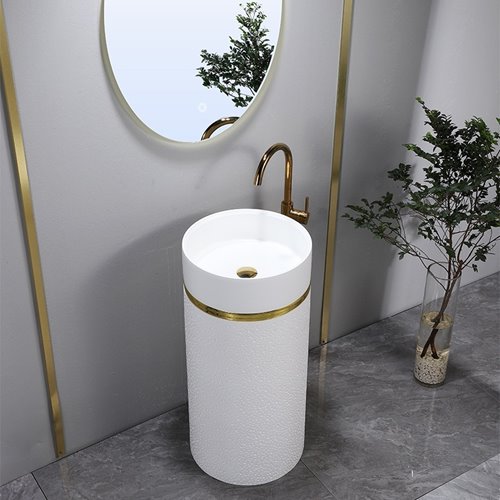 Umywalka wolnostojąca ceramiczna okrągła biała 86x40 cm SCOT1-WH-WOF-860