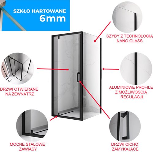Złota szczotkowana kabina prysznicowa 80x80 kwadratowa drzwi pełne uchylne KZ04B