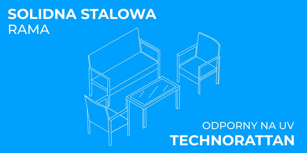 Zestaw mebli ogrodowych z technorattanu stół, sofa, krzesła dla 4 osób Luiza szary