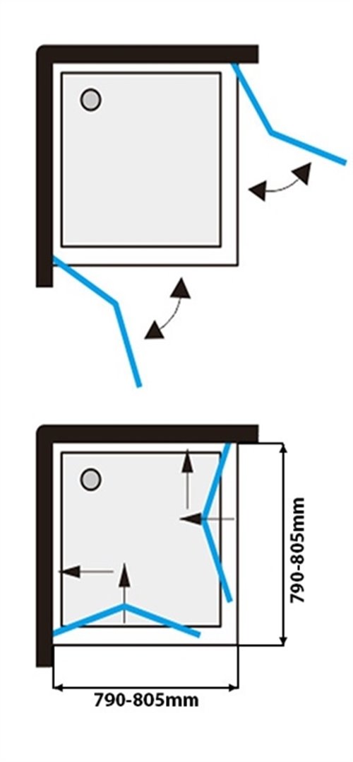 Złota szczotkowana kabina prysznicowa kwadratowa drzwi składane 80x80 ZES-KZ08B-GL-BR-80